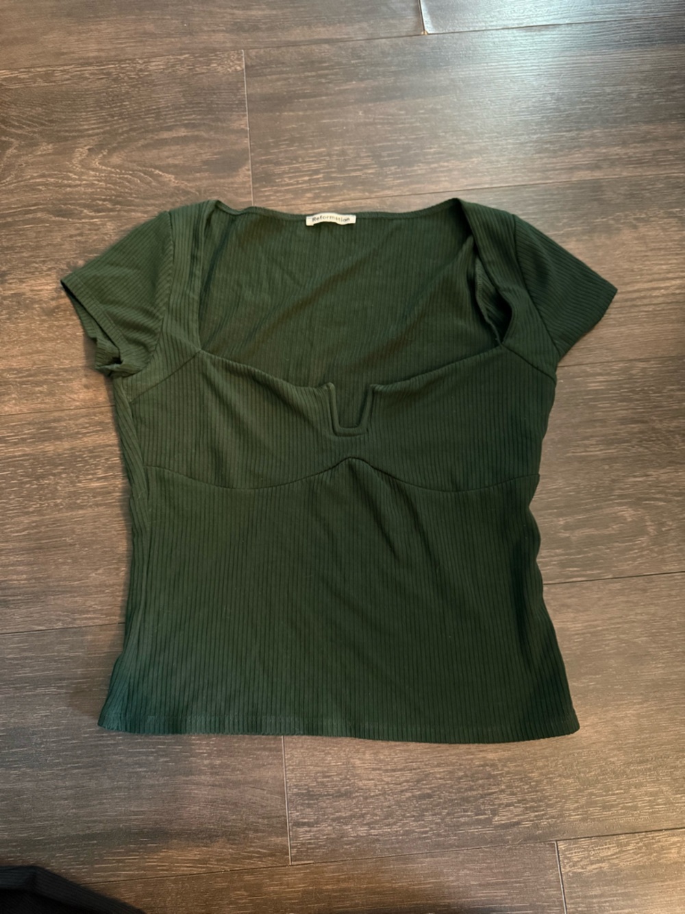 Reformation Dark Green Ribbed Scoop Neck Top